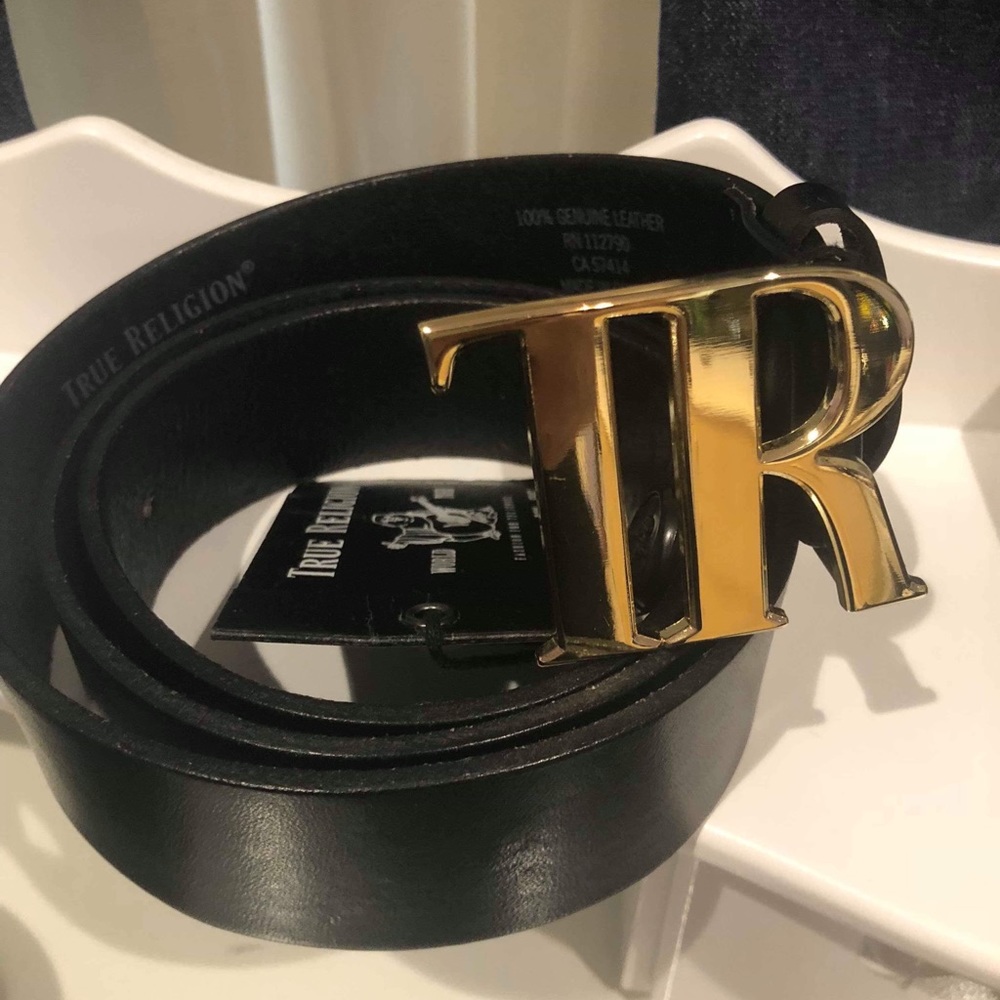 True Religion Belt Black And Gold Size 36
